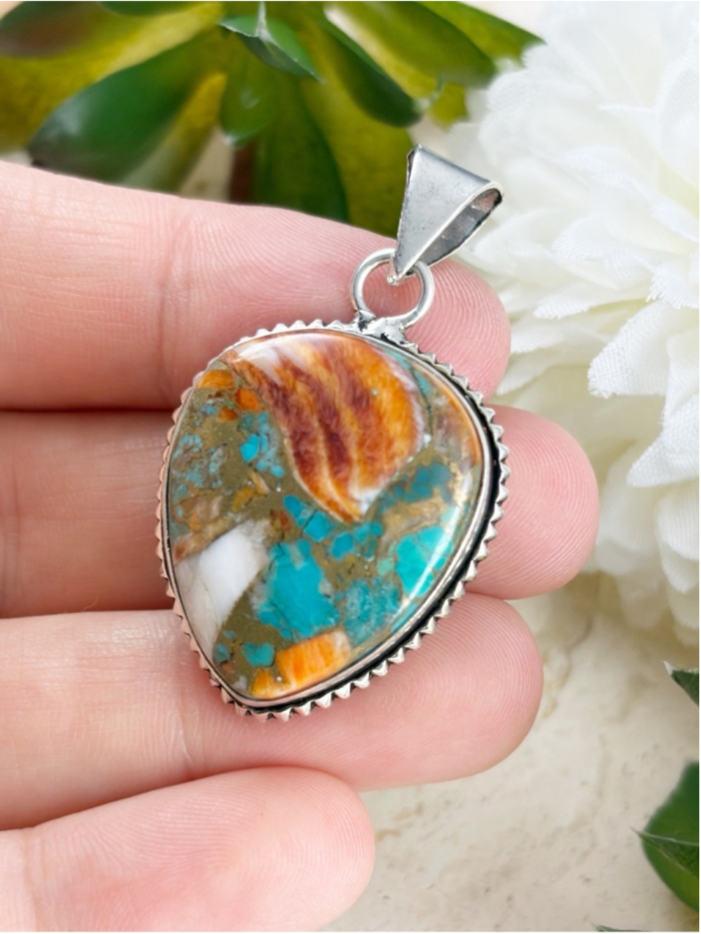 Oyster Turquoise Pendant Pear Sterling Silver 925 Overlay Vintage Southwest New